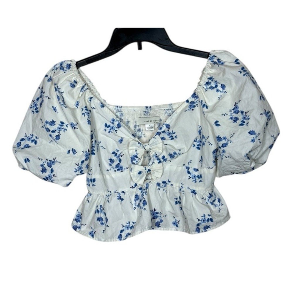 Band Of The Free Cropped Coquette Baby Doll Top Size M Floral Bows Cottagecore